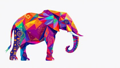 an elephant rendered in a vibrant, colorful style that resembles stained glass