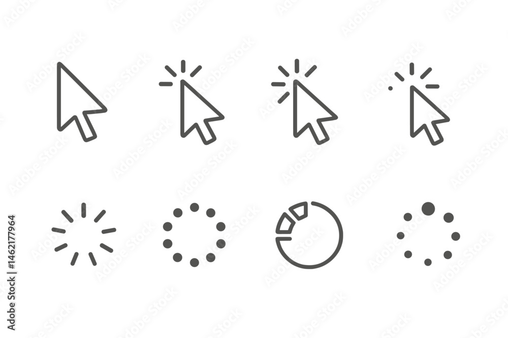 Fototapete Vector illustration icons representing various click and loading indicators for user interface design