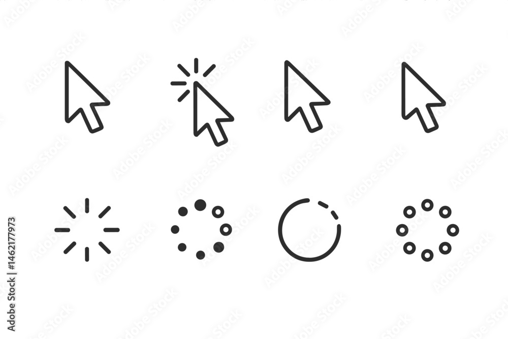 Poster vector illustration icons of cursor designs and loading symbols for digital interface and user exper