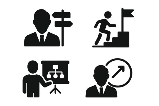 Vector illustration icon depicting leadership, goal setting, and team progress in a professional context