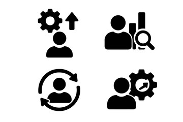 Vector illustration depicting various icons representing user engagement, analytics, and process optimization in a digital environment