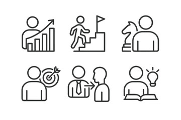Vector illustration icons representing success, growth, and professional development in a minimalistic style