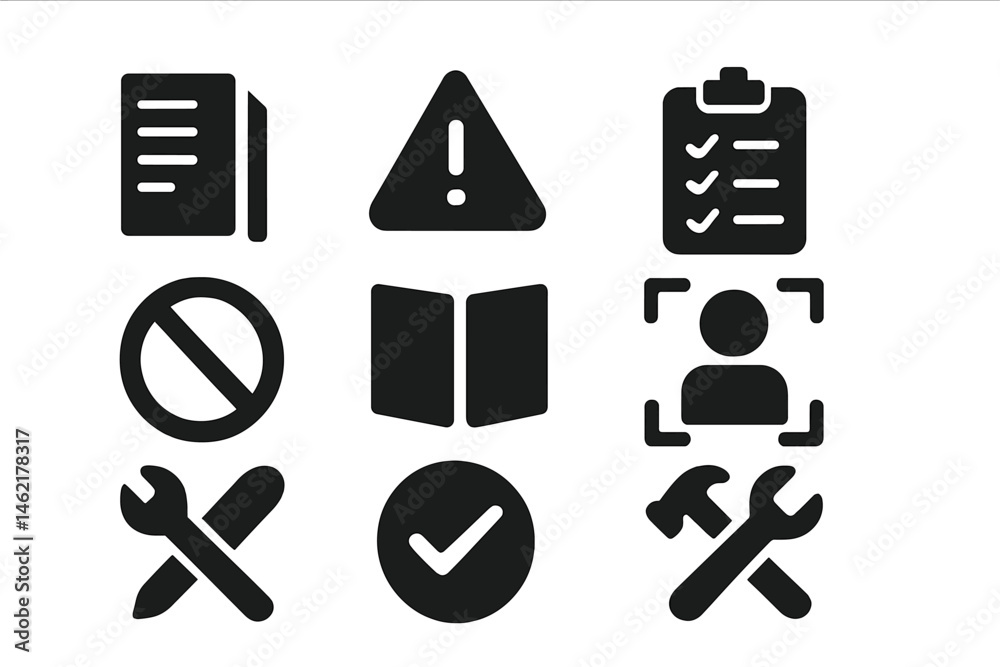 Poster vector illustration icon set representing various activities and concepts in a simplified design for