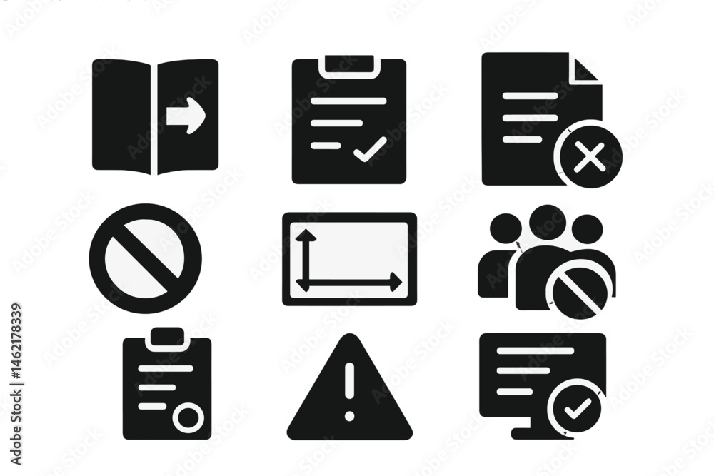Poster vector illustration icons representing various business and communication concepts in a simple desig