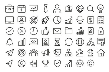 Collection of vector icons representing business, technology, teamwork, and success concepts for various uses in design