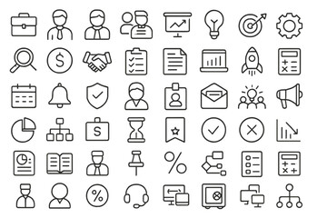 Vector illustration of various icons representing business and finance concepts in a simplified style suitable for professional use