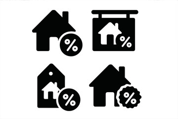 Vector illustration icon depicting various housing sale symbols representing discounted property prices and real estate offers