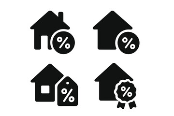 Vector illustration icons depicting various real estate concepts with percentage symbols and icons for property evaluation