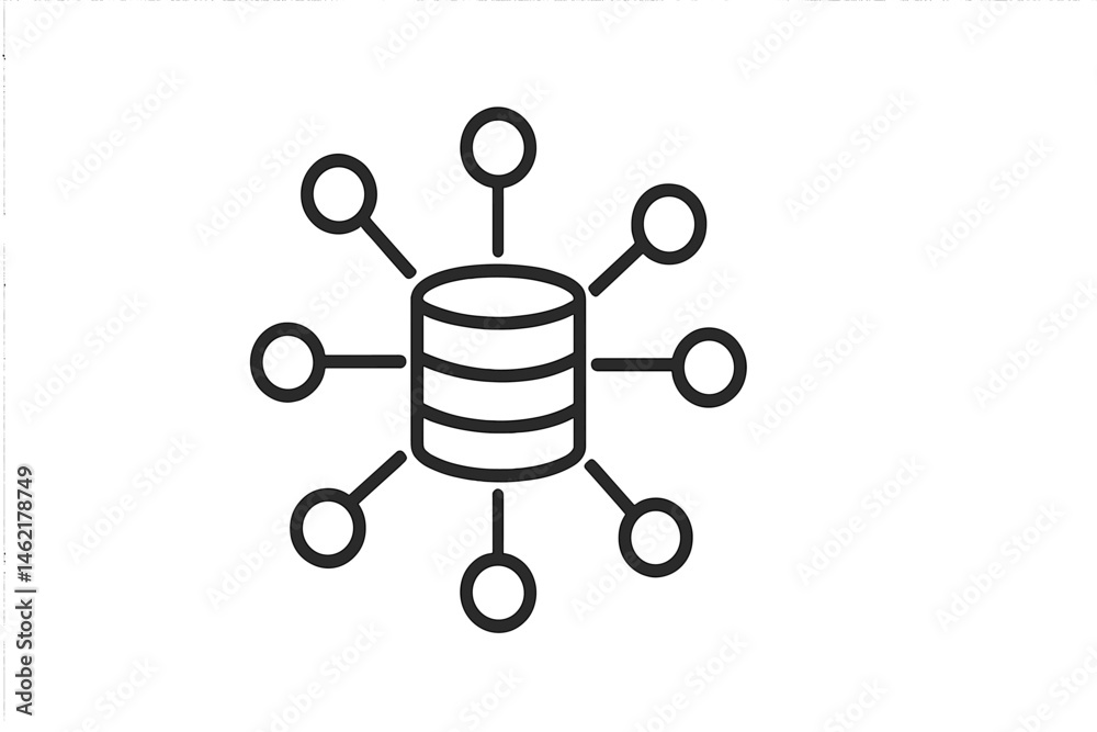 Poster vector illustration icon of a centralized database connecting multiple data points for information m