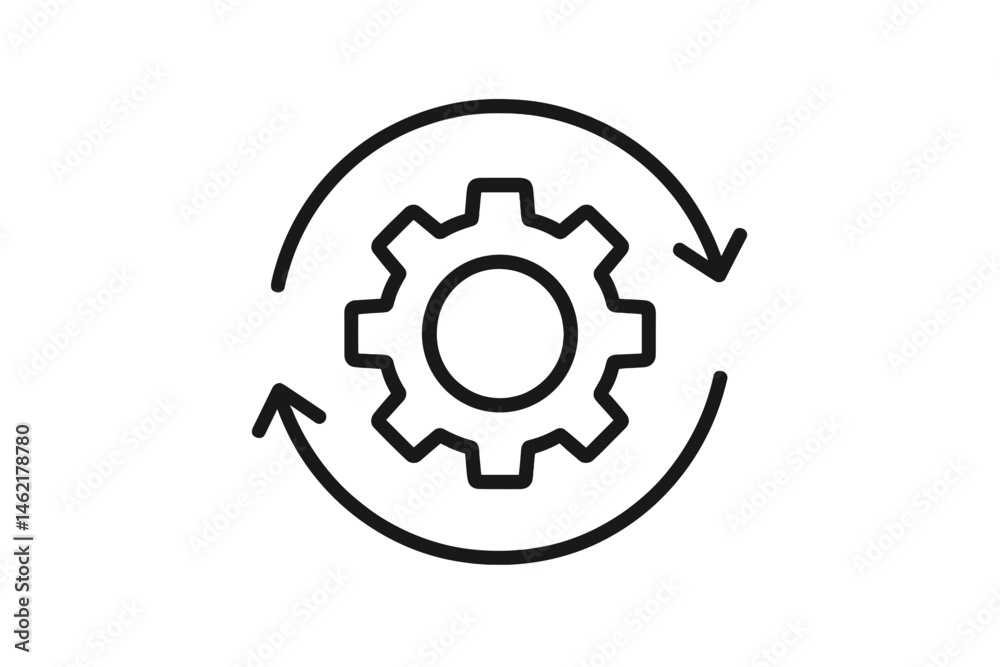 Poster gear icon with circular arrows representing process and system updates in vector design