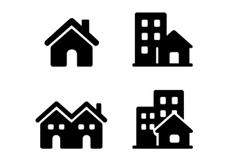 Vector illustration icons of various house and building designs suitable for real estate and construction purposes