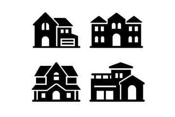 Vector illustration of various house designs showcasing unique architectural styles and features for residential concepts