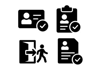 Vector illustration showing icons related to identity verification and application processes in a professional setting
