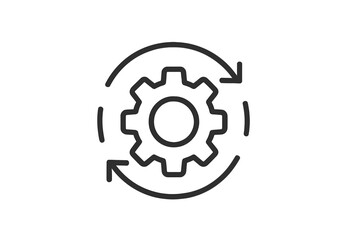 Vector illustration depicting a gear inside a circular arrow, symbolizing continuous improvement and development in technology