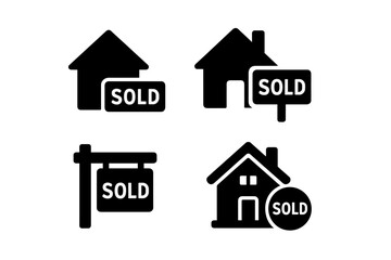 Vector illustration icons of real estate sold signs representing property transactions and successful sales in a housing market