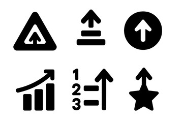 Vector illustration icons depicting various upward movement symbols in a simple, bold design suitable for multiple applications