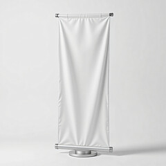 Standing banner display mockup with white fabric against a clean background