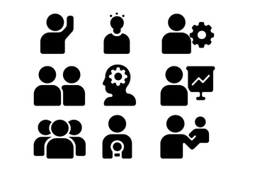 Vector illustration icons depicting various social and professional activities in a minimalist design style