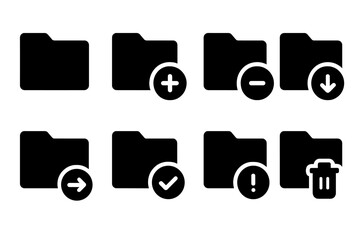 Vector illustration of folder icons with various action symbols for digital file management activities
