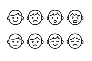 Collection of facial expression icons showcasing different emotions in a vector format for communication and design purposes
