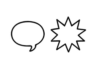 Vector illustration icon depicting a speech bubble and a starburst, representing communication and emphasis
