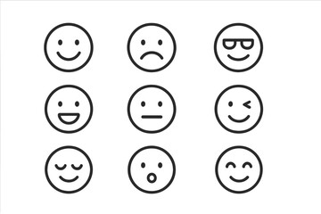 Collection of simple vector icons representing various facial expressions and emotions suitable for digital design and communication