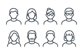 Fototapeta premium Vector illustration of diverse people icons representing various professions and attributes in a minimalist design