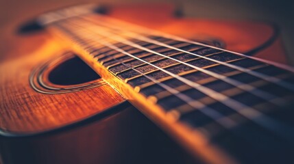 Fototapeta premium Close-Up View of Acoustic Guitar Strings and Body Texture