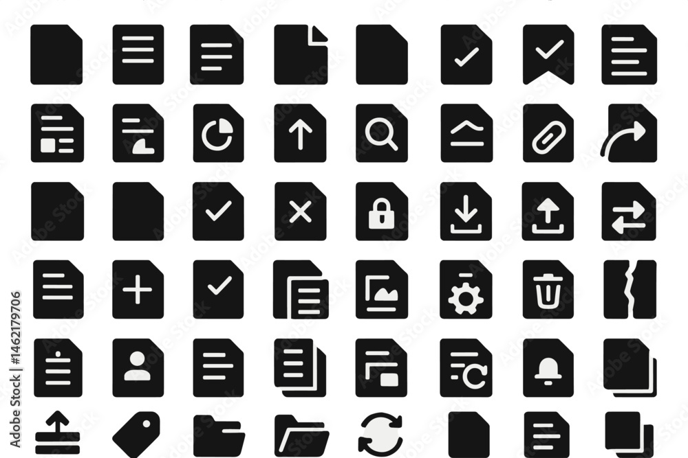 Poster collection of vector illustration icons representing various document and file actions for user inte