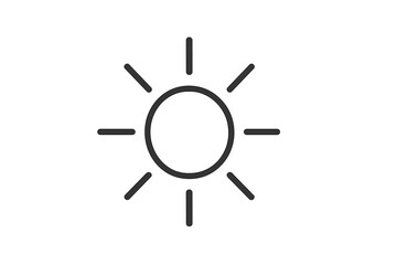 Simple vector illustration of a sun icon with rays representing brightness and warmth in a minimalistic style