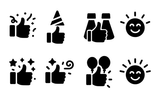 Celebratory vector illustrations depicting positive symbols of joy and approval in various activities and events for digital use