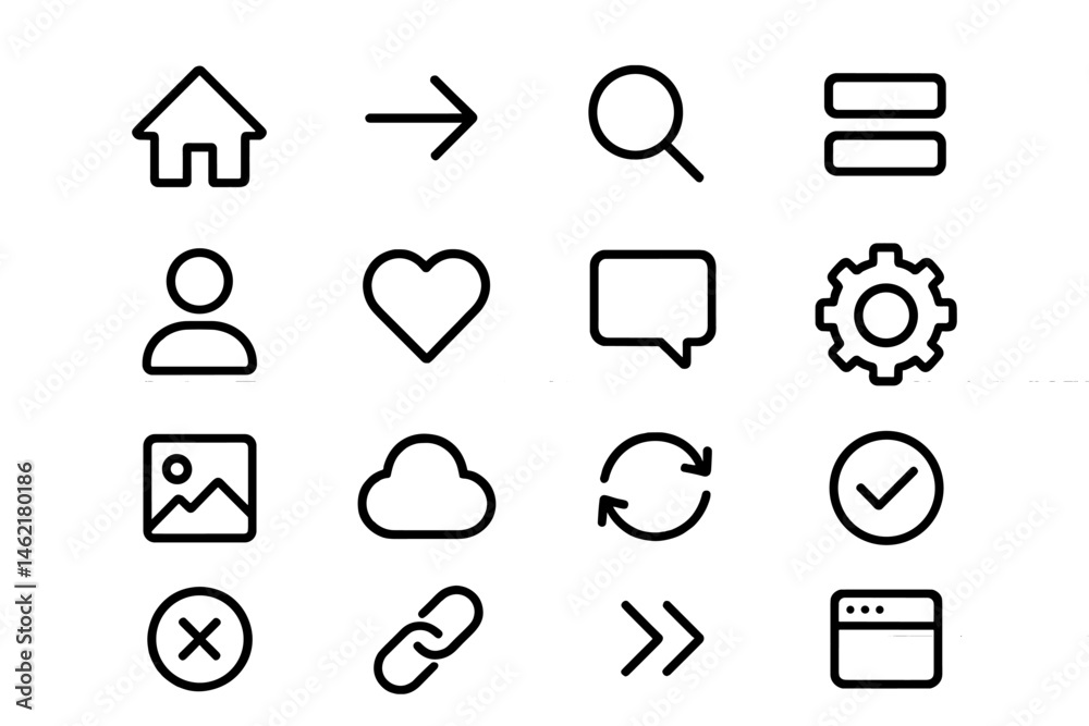 Aufkleber collection of vector illustration icons representing common digital actions and elements for user in