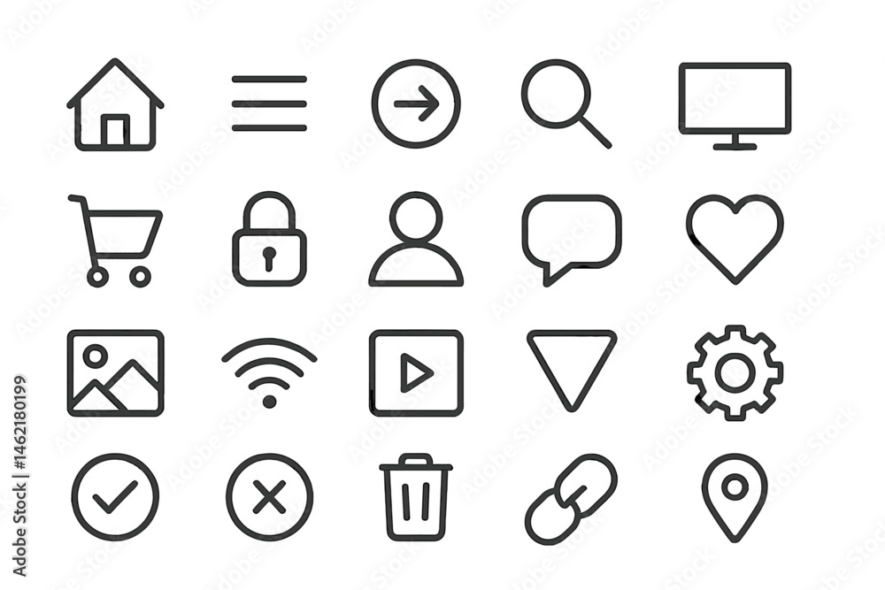 Poster vector illustration icons depicting common web and app interface elements for usability enhancements