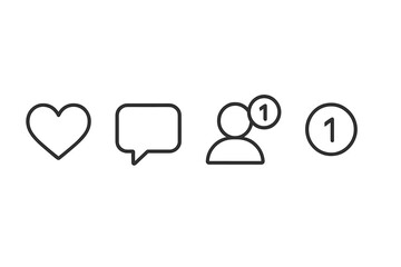 Vector illustration depicting social media interaction icons including like, comment, user profile, and notification symbols for digital communication