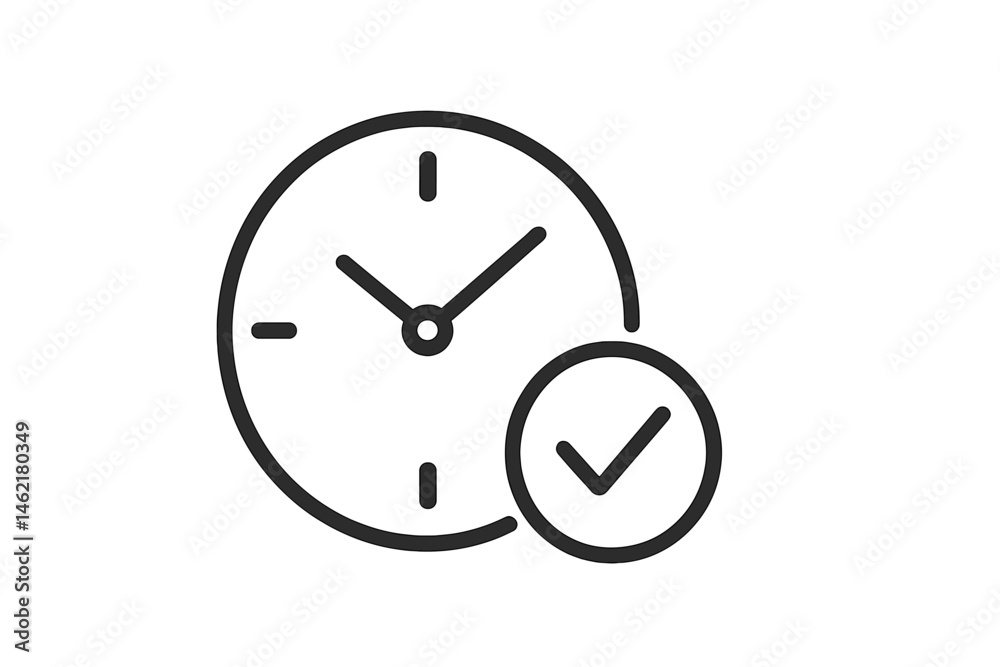 Poster vector illustration of a clock symbolizing time management and punctuality with a checkmark indicati