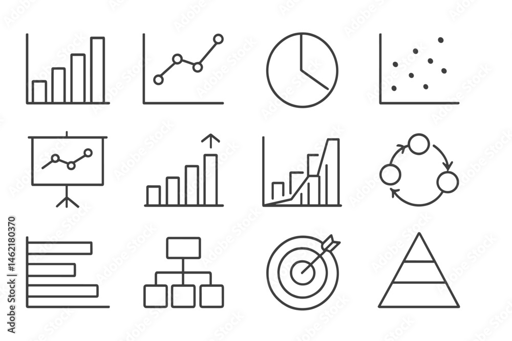 Aufkleber line and bar graph icons in vector illustration representing data analysis and visualization concept
