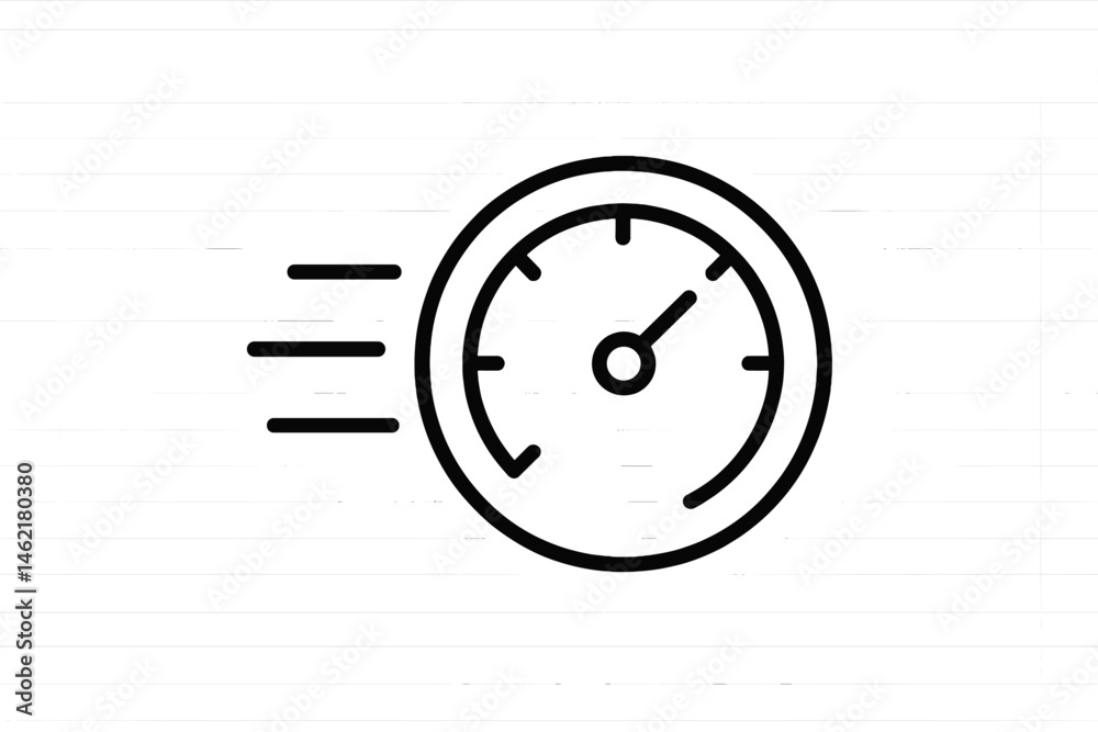 Poster speedometer icon illustrating fast movement and progress in a simplistic vector design for various u