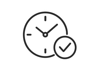 Vector illustration of a clock symbolizing time management and punctuality with a checkmark indicating task completion © icon_art
