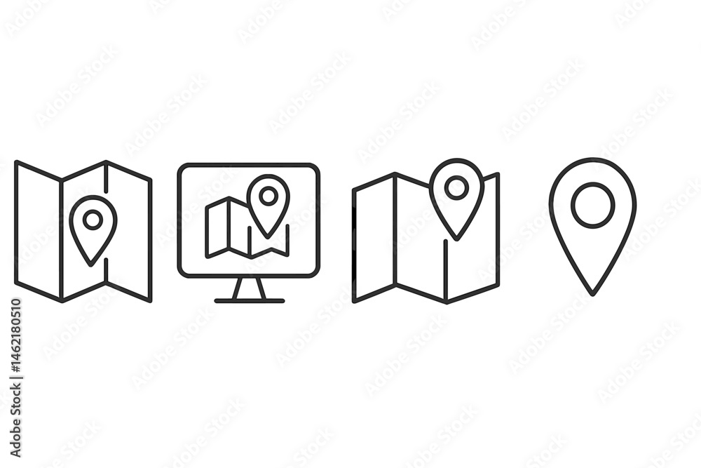 Poster vector illustration of map icons representing location tracking on a digital platform with variation