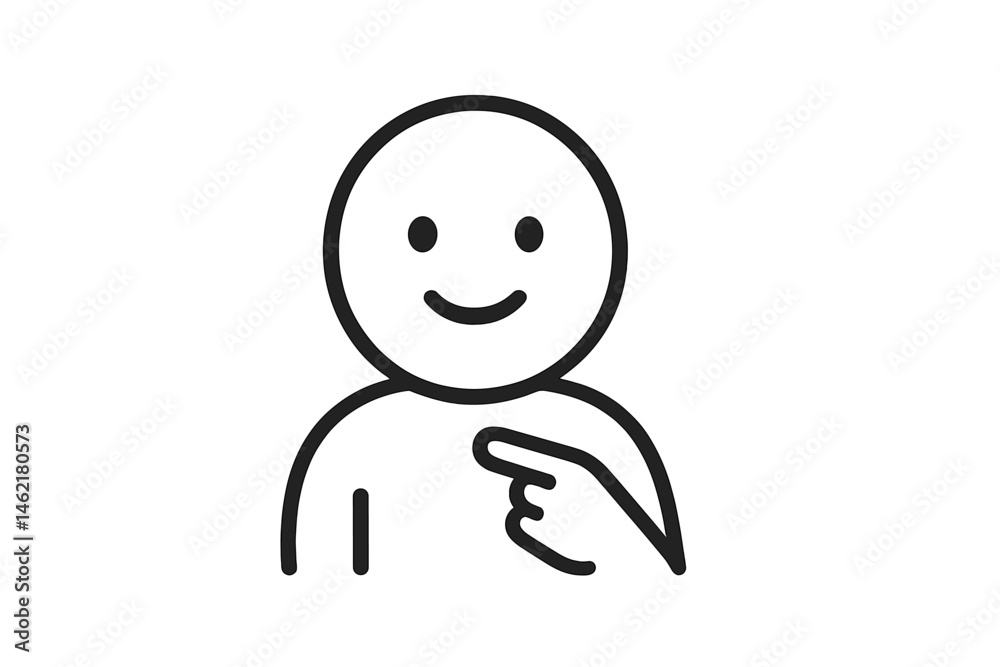 Poster vector illustration showing a friendly character pointing at itself with a smiling expression, ideal