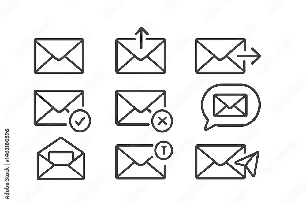 Poster vector illustration of various email icons representing messaging functions and actions in digital c