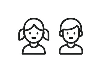 Vector illustration of two children, a girl with pigtails and a boy with a neutral expression in simple line art style