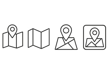 Vector illustration icons depicting various forms of maps and location markers in a simple and modern style