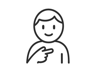 Vector illustration icon of a cheerful person pointing with a smile indicating a positive action or suggestion