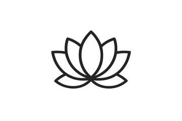 Minimalist vector illustration of a lotus flower in black outline design for decorative purposes and symbolism