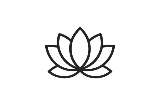 Minimalist vector illustration of a lotus flower in black outline design for decorative purposes and symbolism