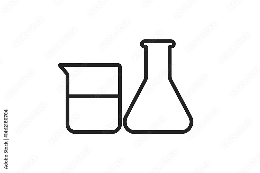 Wall mural laboratory glassware icon featuring a beaker and a flask in a simple vector design
