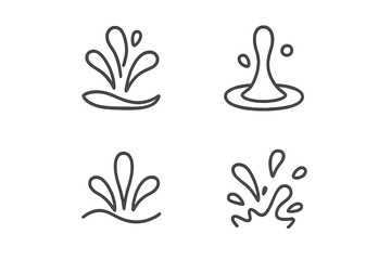 Vector illustration icons of water splashes in various shapes and sizes, ideal for design projects and creative applications