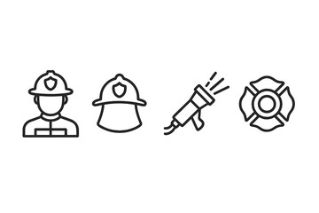 Vector illustration icon depicting firefighter gear and equipment for emergency response activities