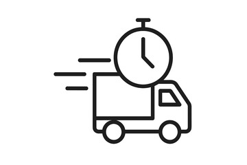 Delivery truck icon with clock symbol representing fast shipping and time-sensitive logistics service